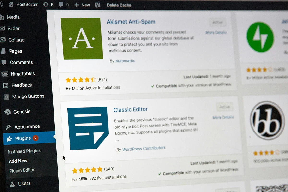 WordPress plugins library page on dashboard